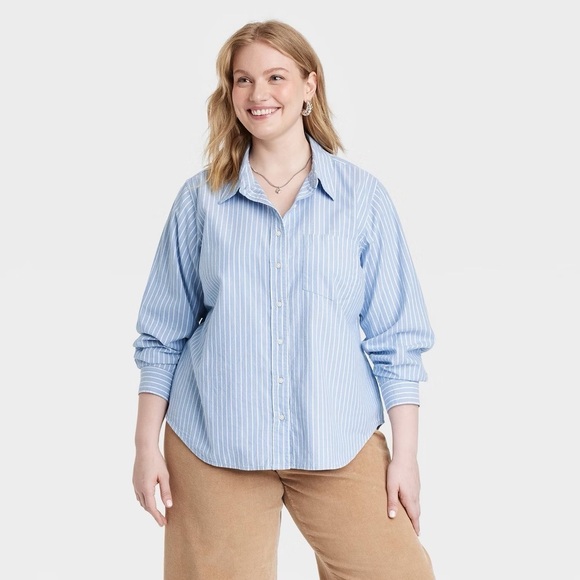 Universal Thread Tops - Universal Thread Classic Fit Striped Button-Down Shirt Blue/White, XXL